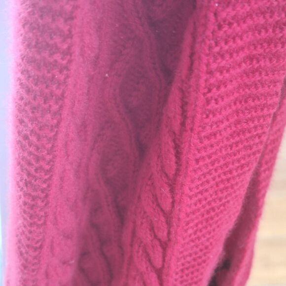 Mariele Waithe !00% Cashmere Scarf Cable Knit Fringe Crimson Red Burgundy - Picture 4 of 9